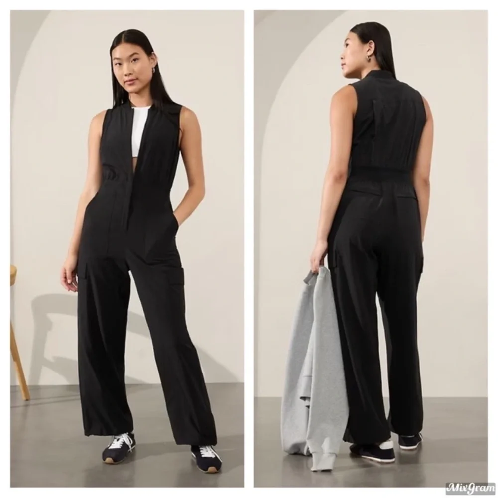 Athleta Brooklyn Black Utility Wide Leg Jogger Lounge Casual Dressy Jumpsuit New